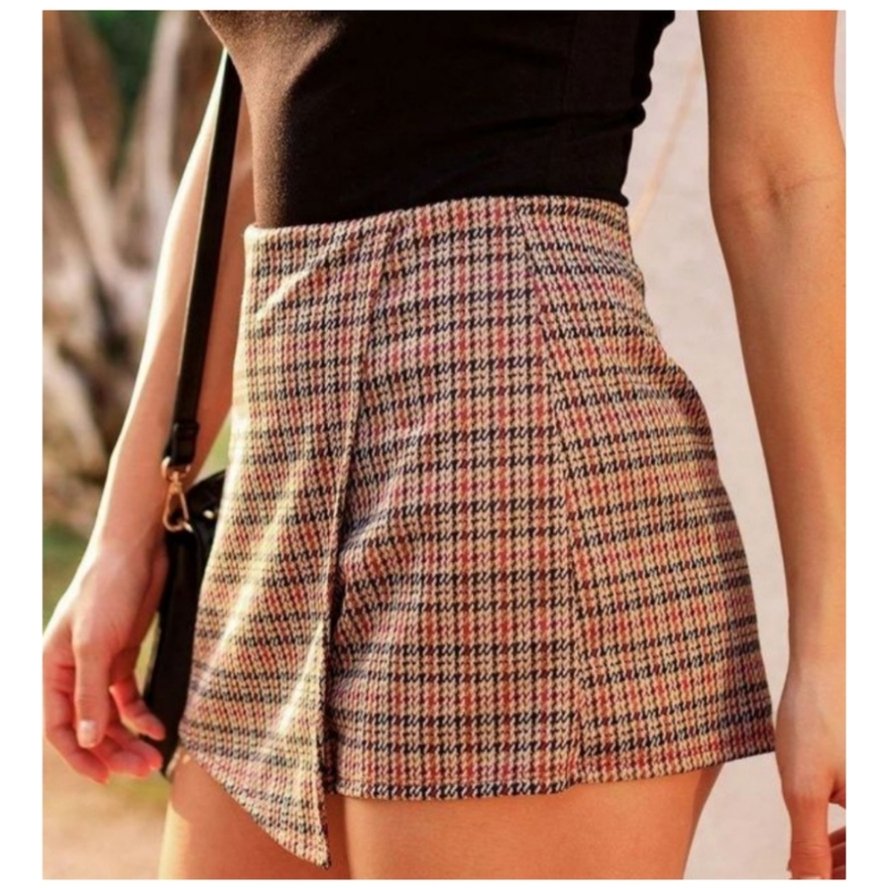 Plaid Faux Wrap Skort